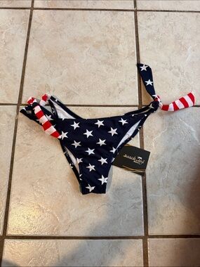 Beach Tribe Navy Star Tie-Side Bikini Bottom with Flag Accent